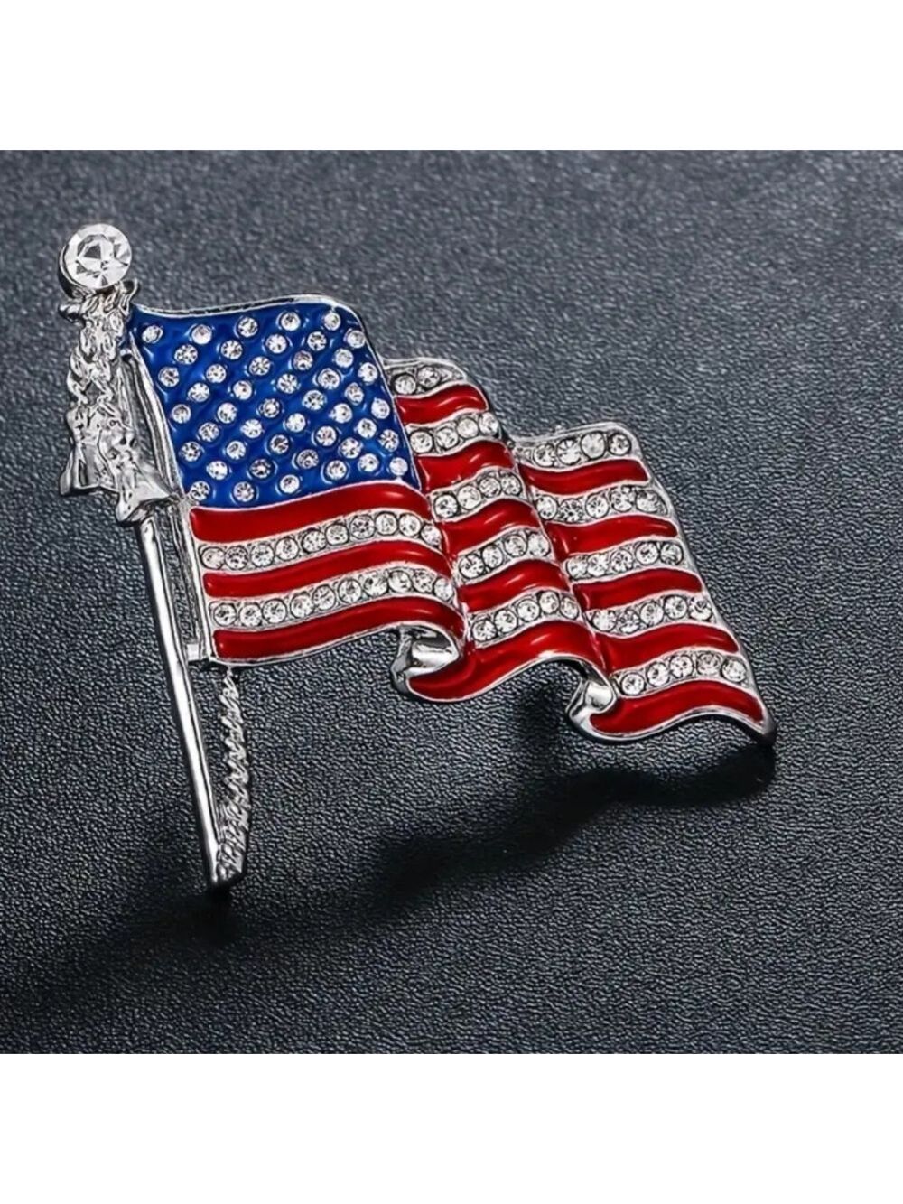 Flag Red White Blue  Bling Brooch